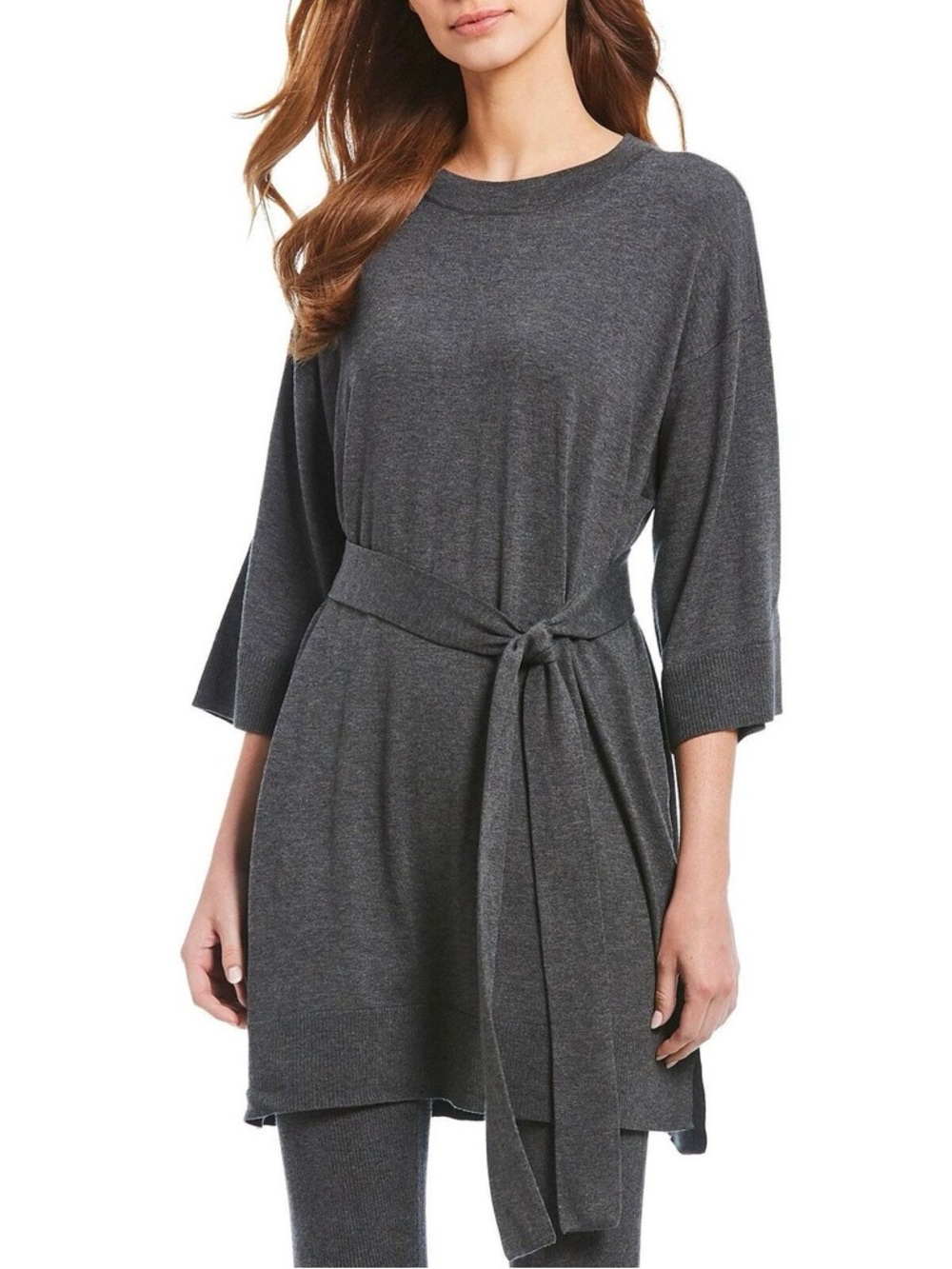 Eileen Fisher Charcoal Gray Knit Tunic with Self-Tie Belt ❤️NWT❤️